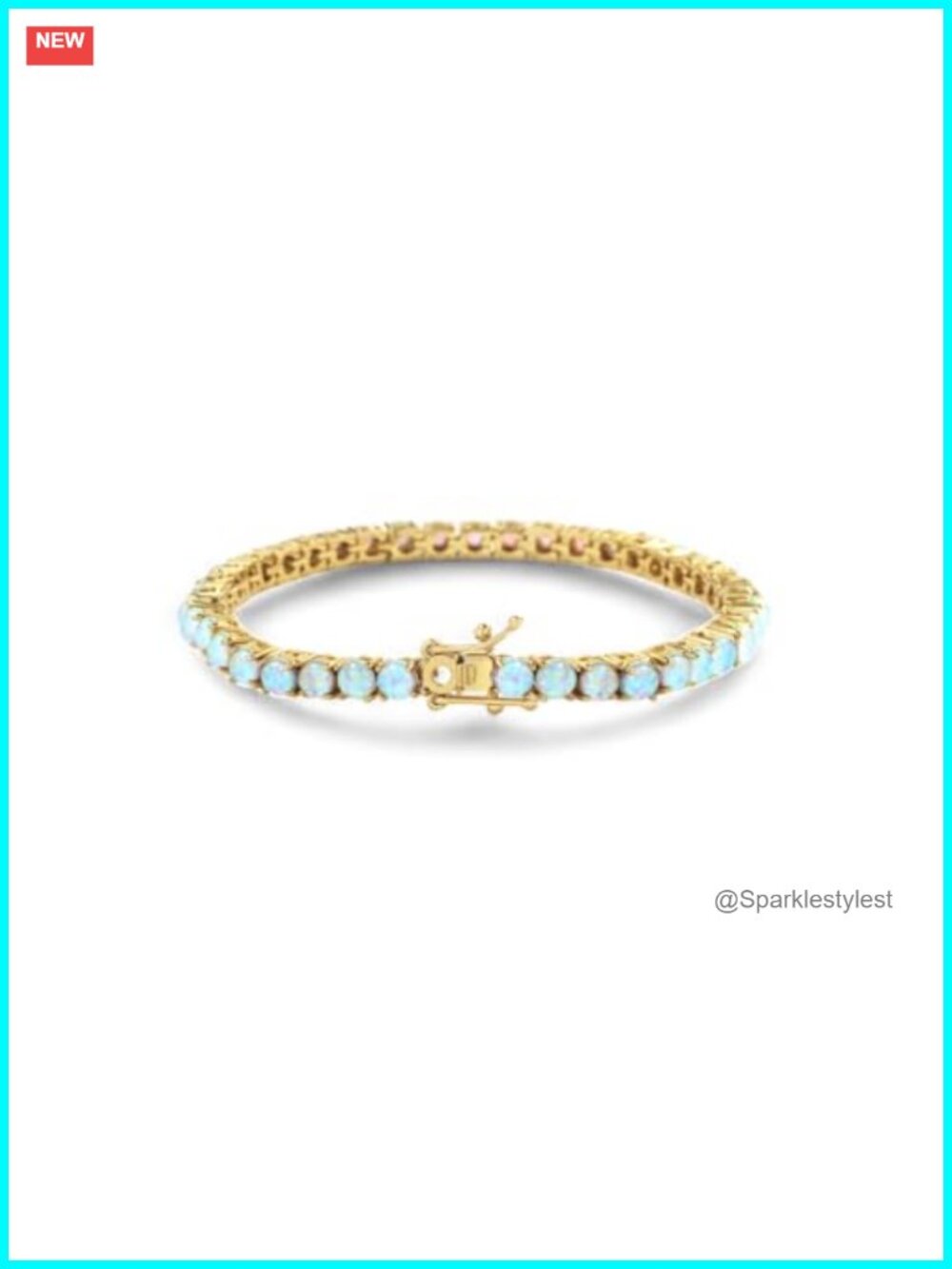 18K Gold Plated Blue Opal Tennis Bracelet 4mm Lab Grown Gemstone